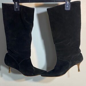Elegant Black Suede Heeled Boots